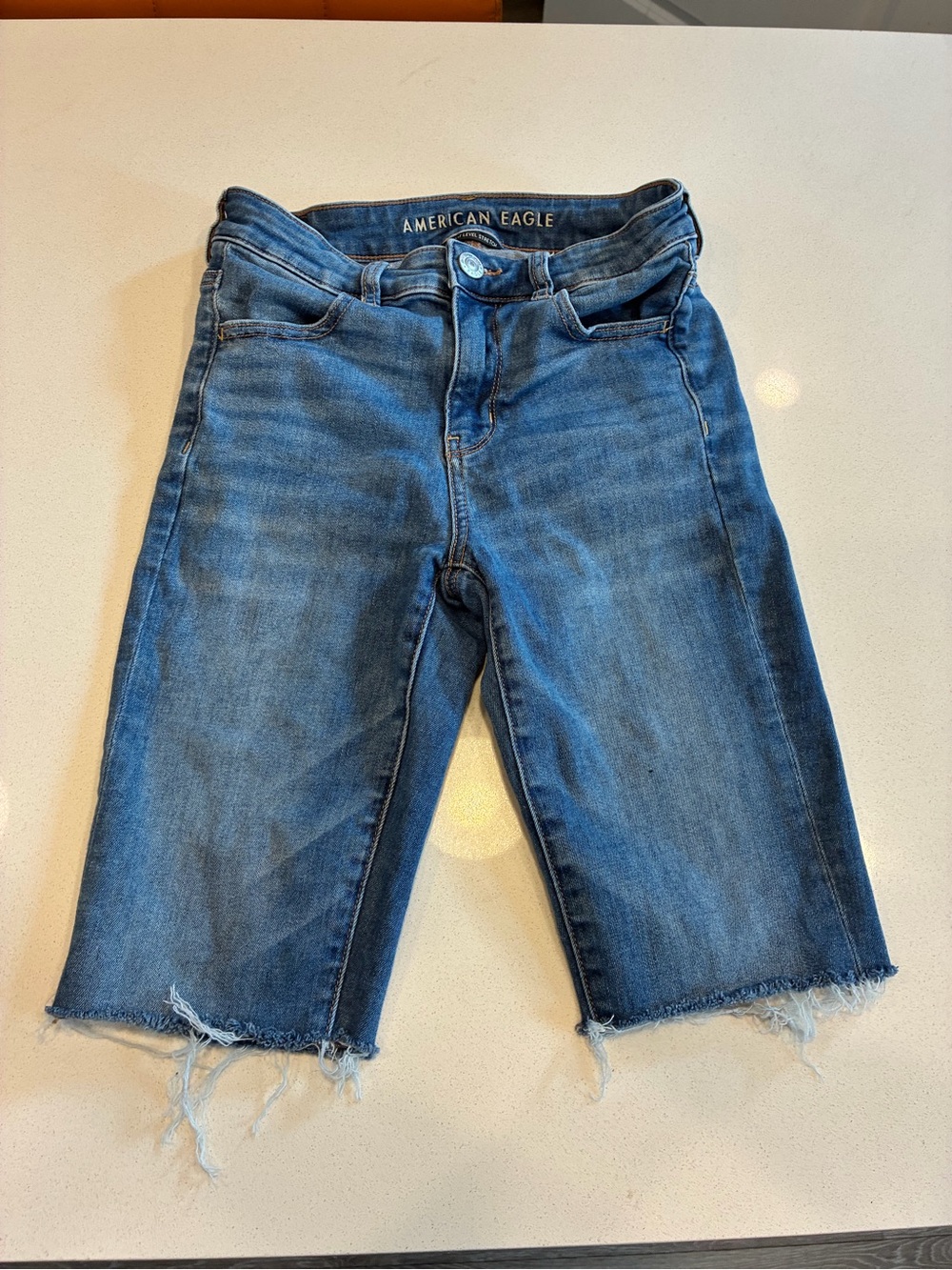 American Eagle Hi-Rise Jegging Cut Off Denim Shorts Women's 4 Blue Stretch